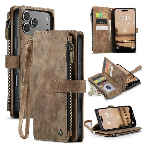 CaseMe C30 Apple iPhone 17 Pro Max Hoesje Pasjeshouder Book Case Bruin afbeelding 2