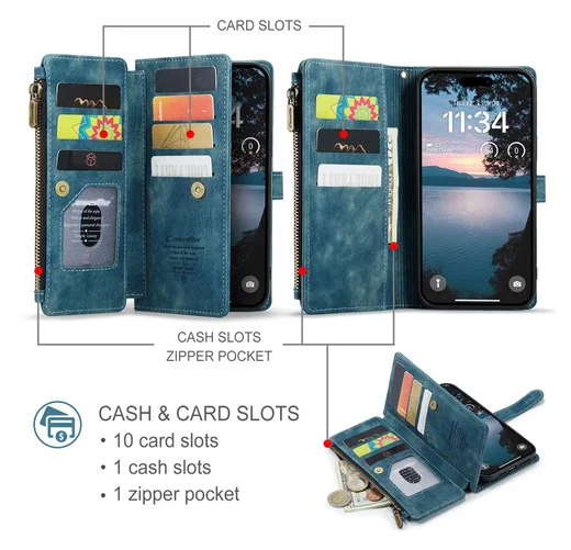 CaseMe C30 Apple iPhone 17 Pro Max Hoesje Pasjeshouder Book Case Blauw afbeelding 3