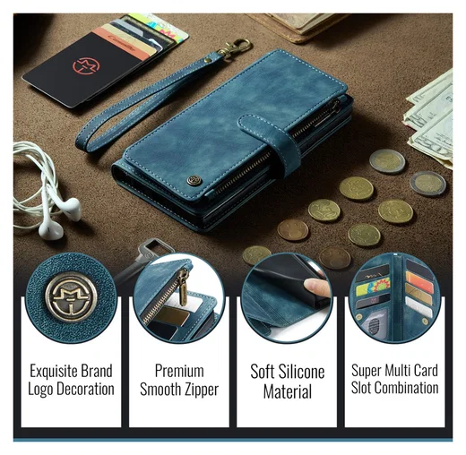 CaseMe C30 Apple iPhone 17 Pro Max Hoesje Pasjeshouder Book Case Blauw afbeelding 8