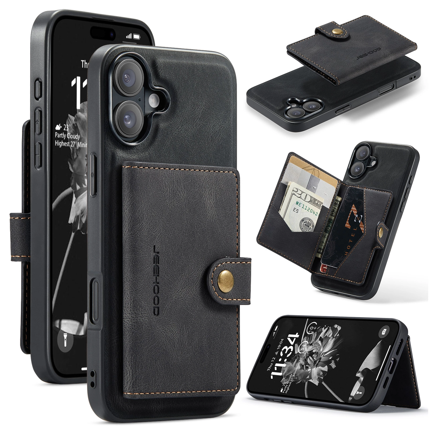 CaseMe JH-01 Apple iPhone 17 Hoesje met Magnetische Kaarthouder Zwart afbeelding 10