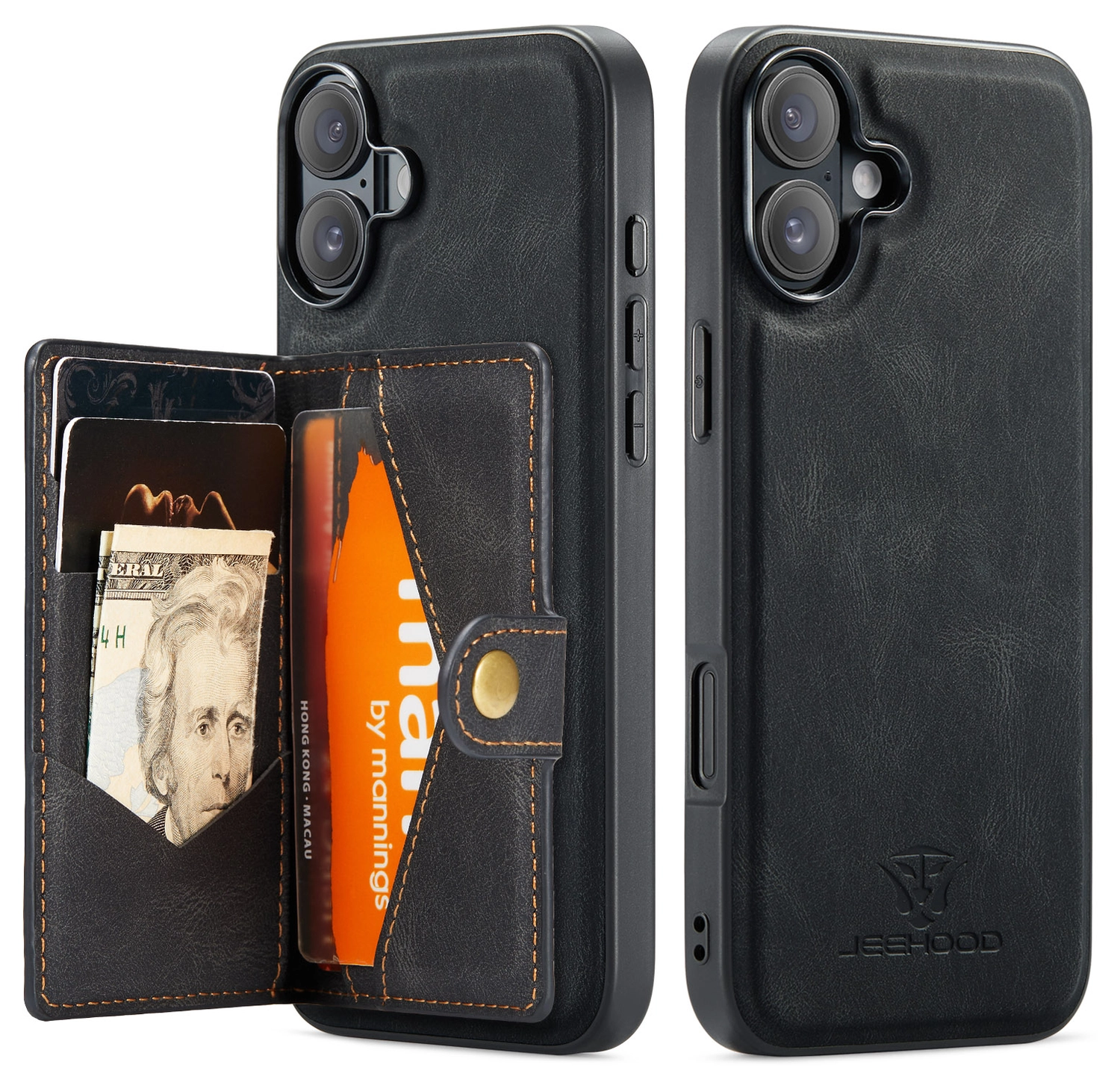 CaseMe JH-01 Apple iPhone 17 Hoesje met Magnetische Kaarthouder Zwart afbeelding 12