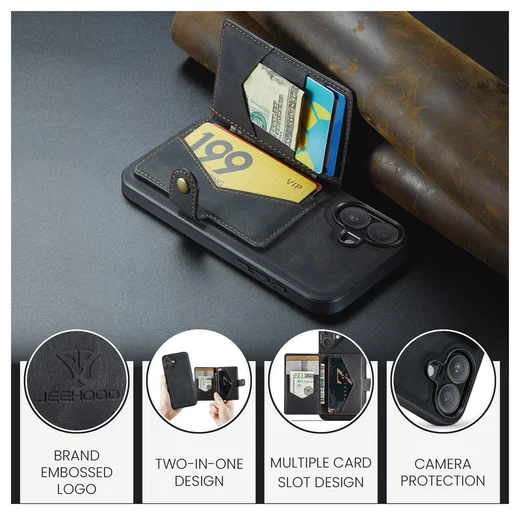 CaseMe JH-01 Apple iPhone 17 Hoesje met Magnetische Kaarthouder Zwart afbeelding 3