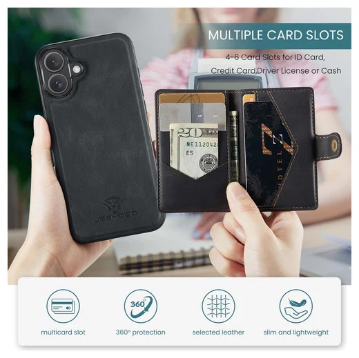 CaseMe JH-01 Apple iPhone 17 Hoesje met Magnetische Kaarthouder Zwart afbeelding 4
