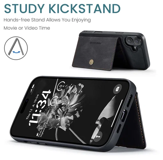 CaseMe JH-01 Apple iPhone 17 Hoesje met Magnetische Kaarthouder Zwart afbeelding 5