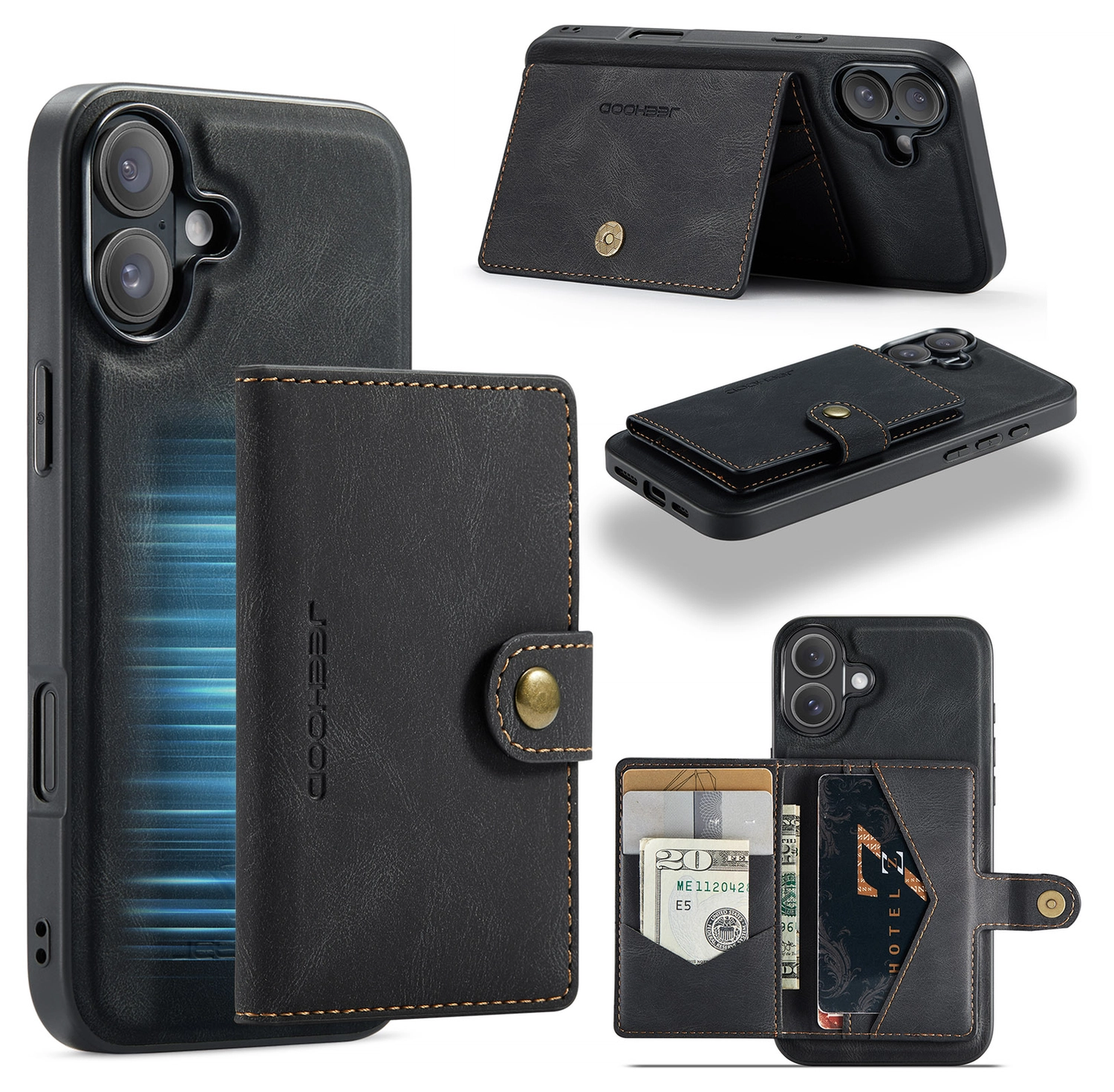CaseMe JH-01 Apple iPhone 17 Hoesje met Magnetische Kaarthouder Zwart afbeelding 9