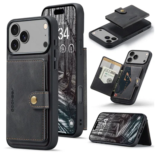 CaseMe JH-01 Apple iPhone 17 Pro Hoesje met Magnetische Kaarthouder Zwart afbeelding 2