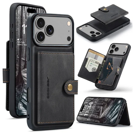 CaseMe JH-01 Apple iPhone 17 Pro Hoesje met Magnetische Kaarthouder Zwart afbeelding 4