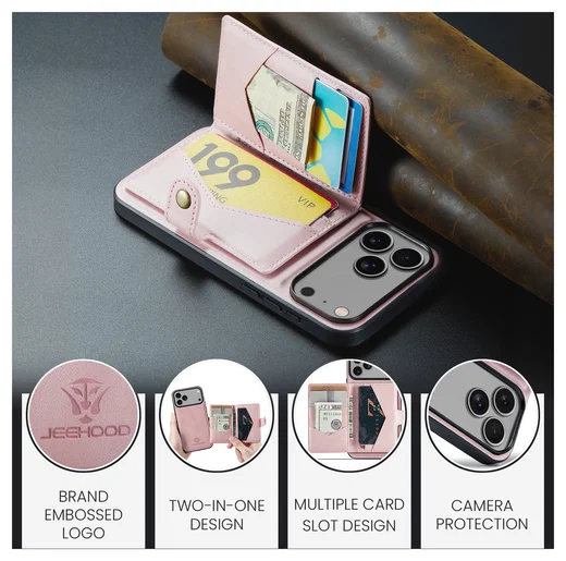 CaseMe JH-01 Apple iPhone 17 Pro Hoesje met Magnetische Kaarthouder Roze afbeelding 3