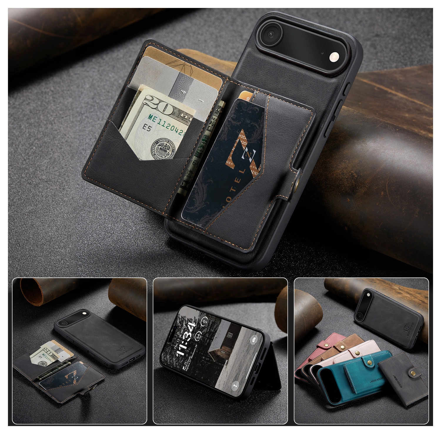 CaseMe JH-01 Apple iPhone Air Hoesje met Magnetische Kaarthouder Zwart afbeelding 2
