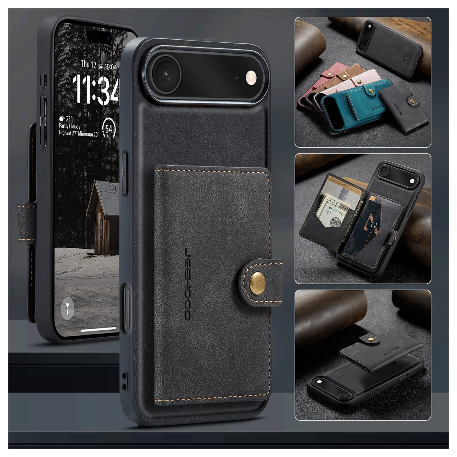 CaseMe JH-01 Apple iPhone Air Hoesje met Magnetische Kaarthouder Zwart afbeelding 11
