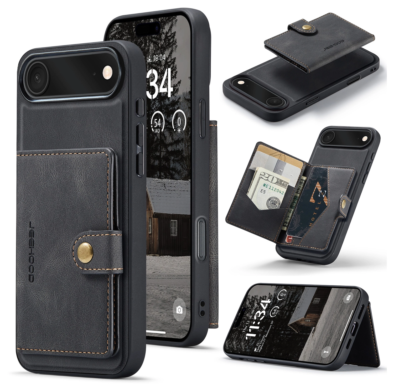 CaseMe JH-01 Apple iPhone Air Hoesje met Magnetische Kaarthouder Zwart afbeelding 3