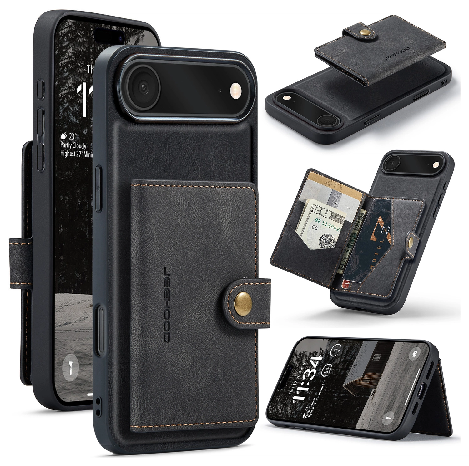 CaseMe JH-01 Apple iPhone Air Hoesje met Magnetische Kaarthouder Zwart afbeelding 1