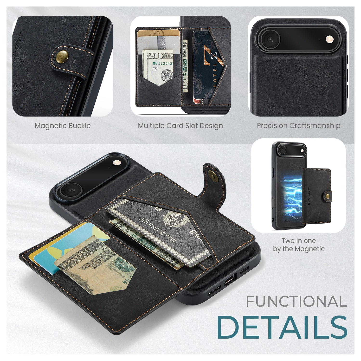 CaseMe JH-01 Apple iPhone Air Hoesje met Magnetische Kaarthouder Zwart afbeelding 6