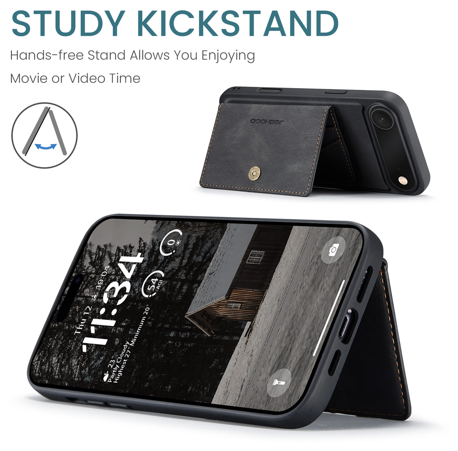 CaseMe JH-01 Apple iPhone Air Hoesje met Magnetische Kaarthouder Zwart afbeelding 8