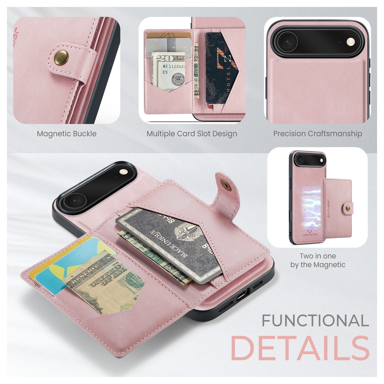 CaseMe JH-01 Apple iPhone Air Hoesje met Magnetische Kaarthouder Roze afbeelding 5