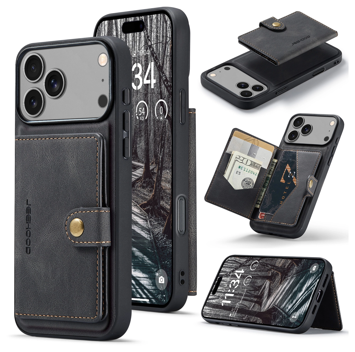 CaseMe JH-01 Apple iPhone 17 Pro Max Hoesje met Magnetische Kaarthouder Zwart afbeelding 2