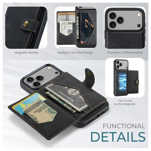 CaseMe JH-01 Apple iPhone 17 Pro Max Hoesje met Magnetische Kaarthouder Zwart afbeelding 5