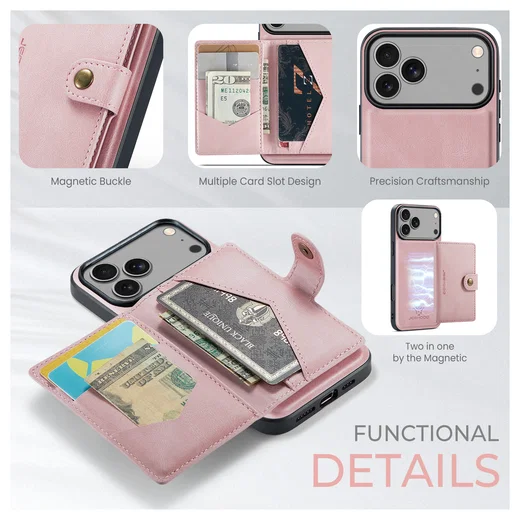 CaseMe JH-01 Apple iPhone 17 Pro Max Hoesje met Magnetische Kaarthouder Roze afbeelding 4