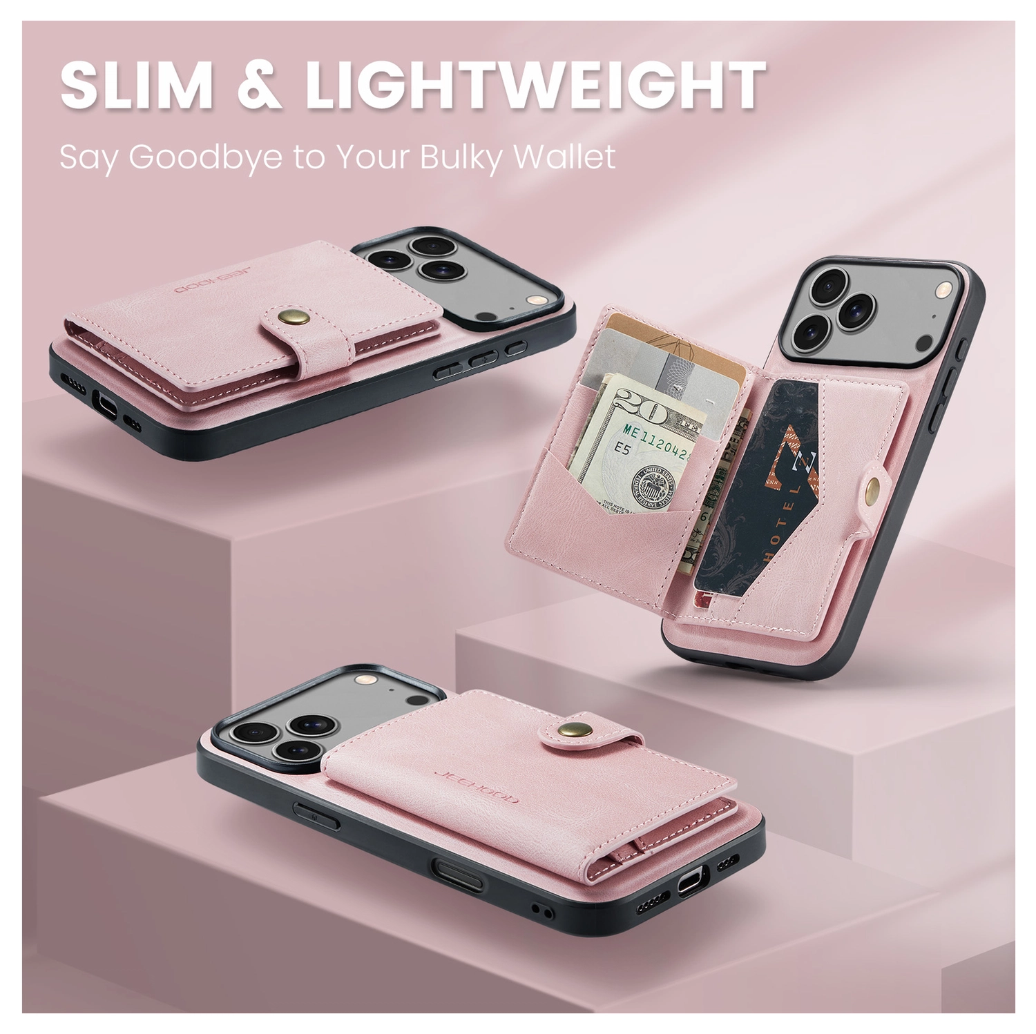 CaseMe JH-01 Apple iPhone 17 Pro Max Hoesje met Magnetische Kaarthouder Roze afbeelding 8