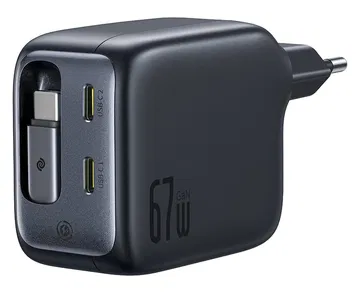 Baseus EnerCore CJ11 67W USB-C Snellader met Ingebouwde USB-C Kabel Zwart