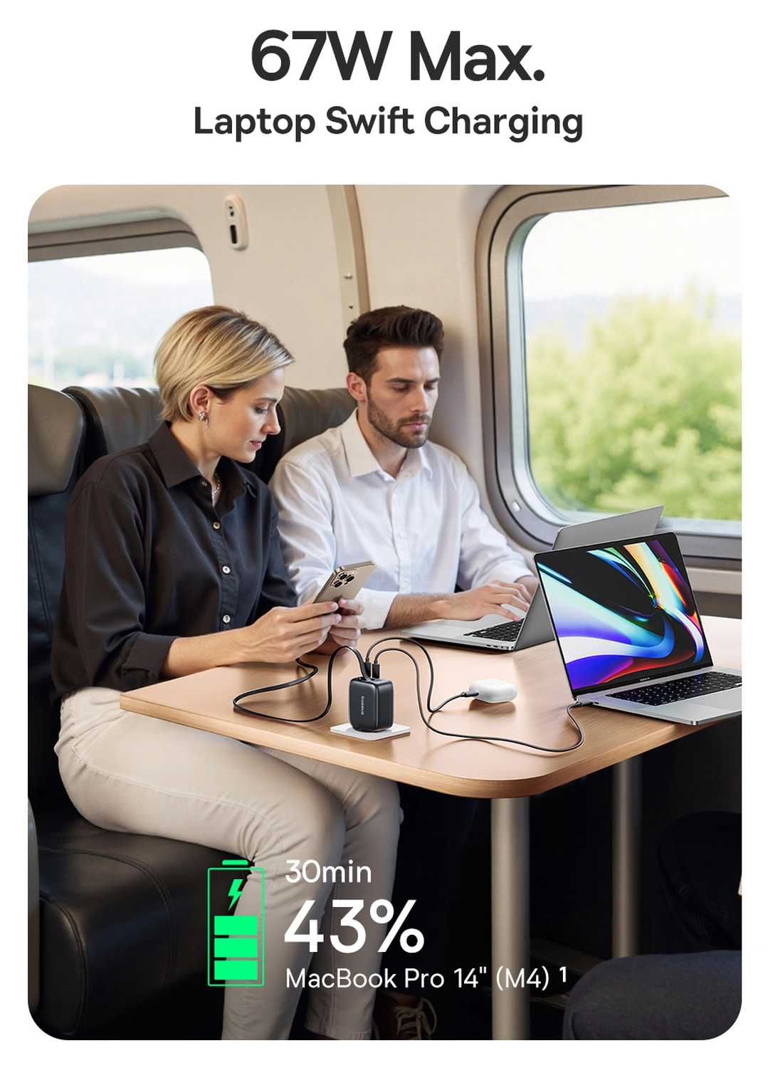 Baseus EnerCore CJ11 67W USB-C Snellader met Ingebouwde USB-C Kabel Zwart afbeelding 4