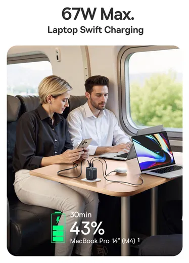 Baseus EnerCore CJ11 67W USB-C Snellader met Ingebouwde USB-C Kabel Zwart afbeelding 4