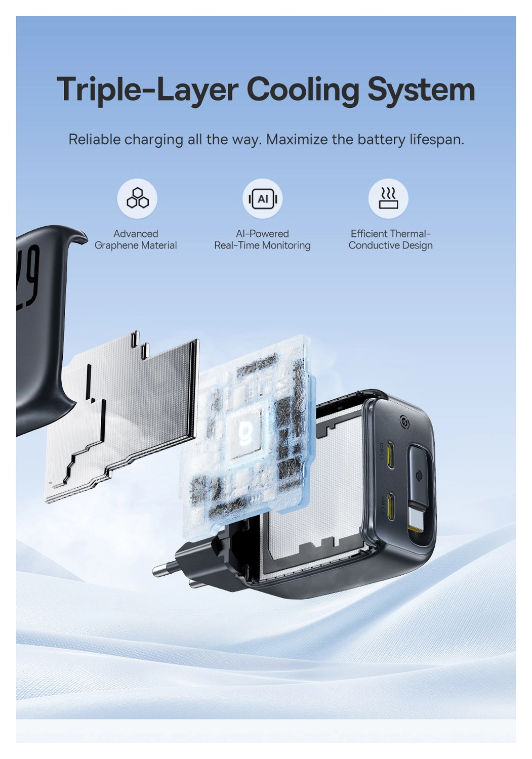 Baseus EnerCore CJ11 67W USB-C Snellader met Ingebouwde USB-C Kabel Zwart afbeelding 5
