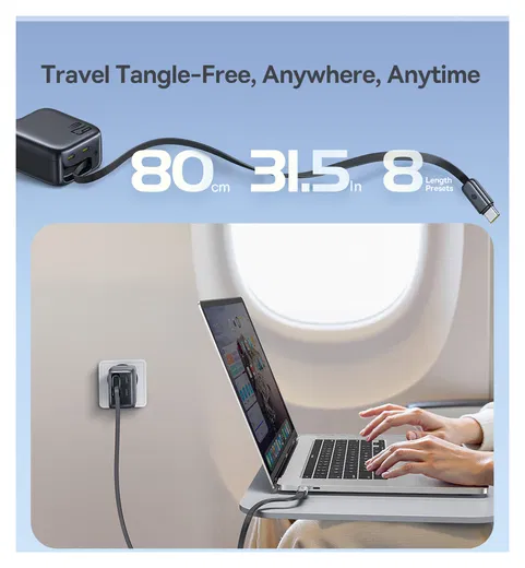 Baseus EnerCore CJ11 67W USB-C Snellader met Ingebouwde USB-C Kabel Zwart afbeelding 6