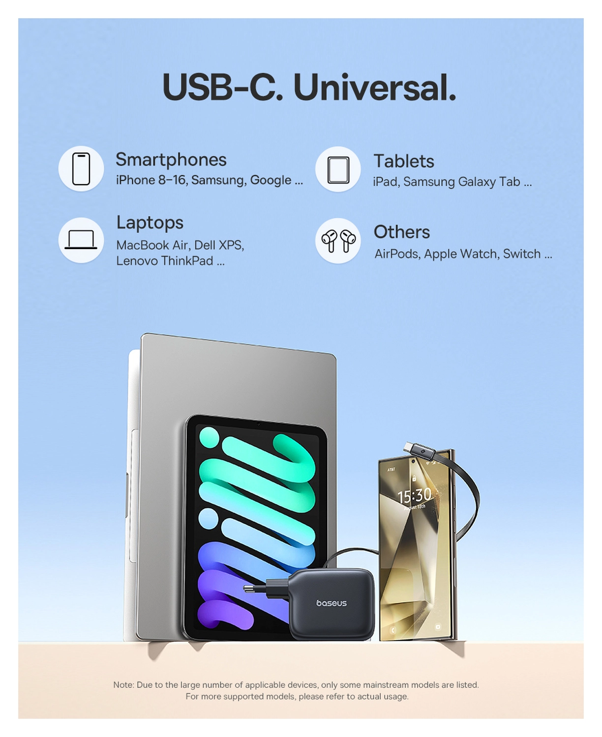 Baseus EnerCore CJ11 67W USB-C Snellader met Ingebouwde USB-C Kabel Zwart afbeelding 9