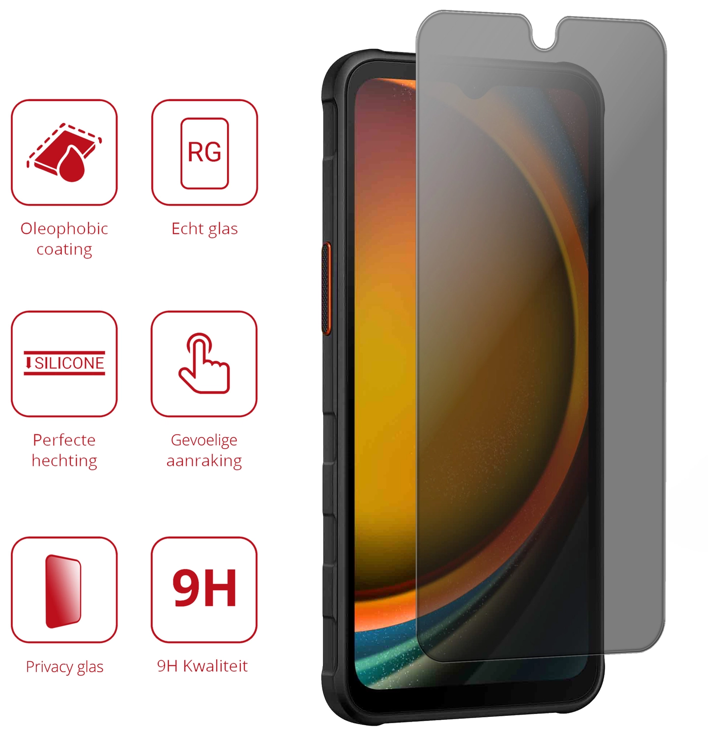 Rosso Samsung Galaxy Xcover 7 Pro 9H Tempered Glass Screen Protector Privacy afbeelding 2