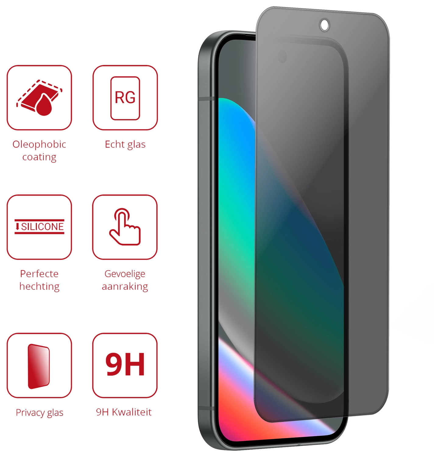 Rosso Google Pixel 10 / 10 Pro 9H Tempered Glass Screen Protector Privacy afbeelding 2