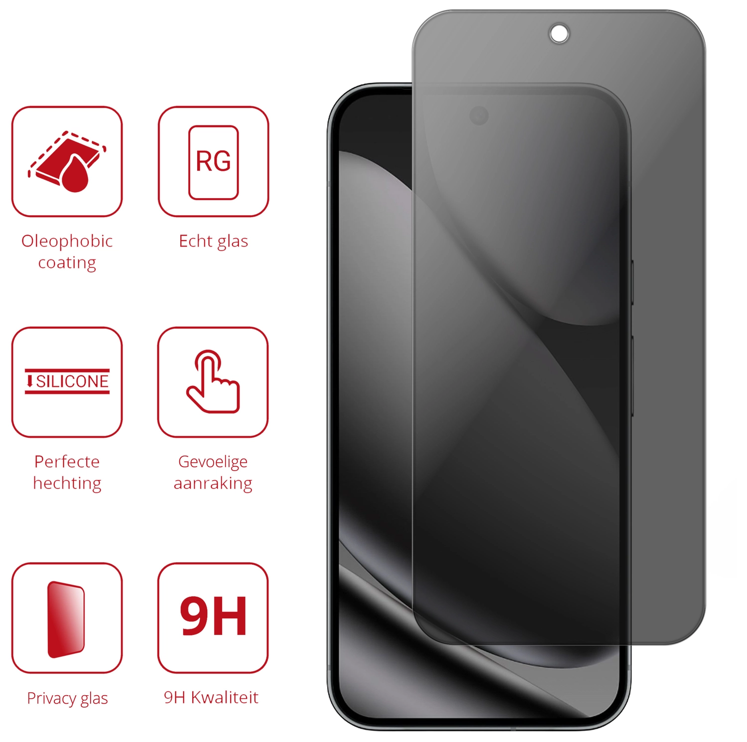 Rosso Google Pixel 10 Pro XL 9H Tempered Glass Screen Protector Privacy afbeelding 2