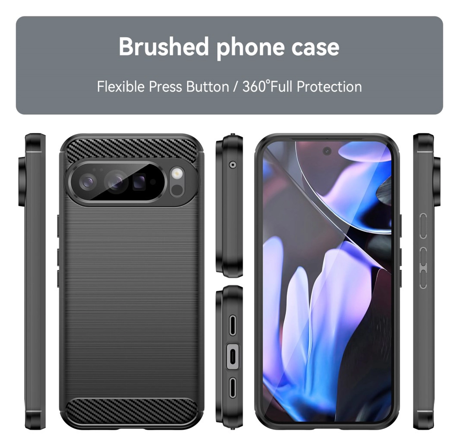 Google Pixel 10 Pro XL Hoesje Geborsteld TPU Flexibele Back Cover Zwart afbeelding 8