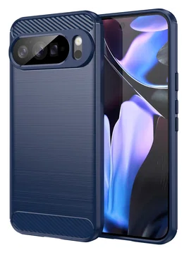 Google Pixel 10 Pro XL Hoesje Geborsteld TPU Flexibele Back Cover Blauw