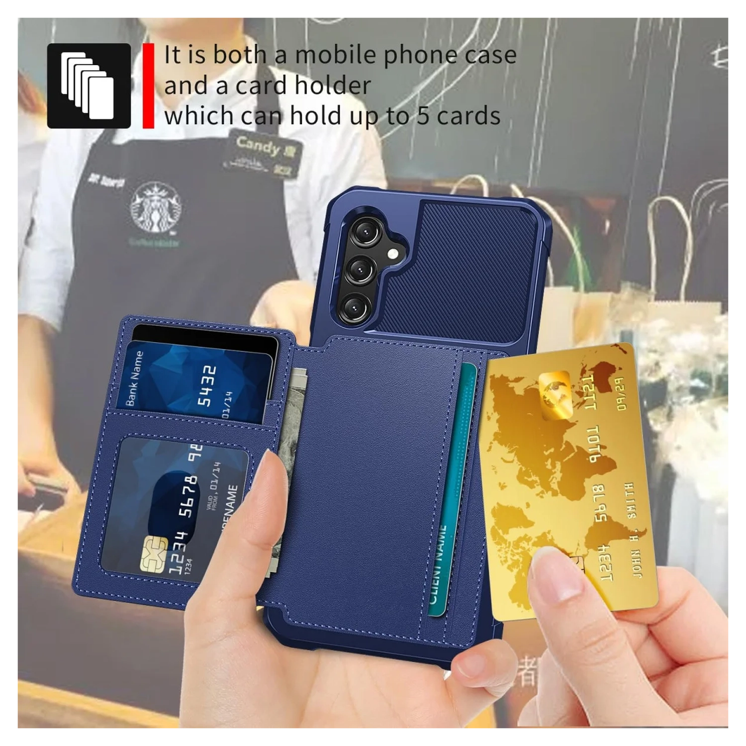 Samsung Galaxy A17 Hoesje 3-in-1 Pasjes Portemonnee Back Cover Blauw afbeelding 4