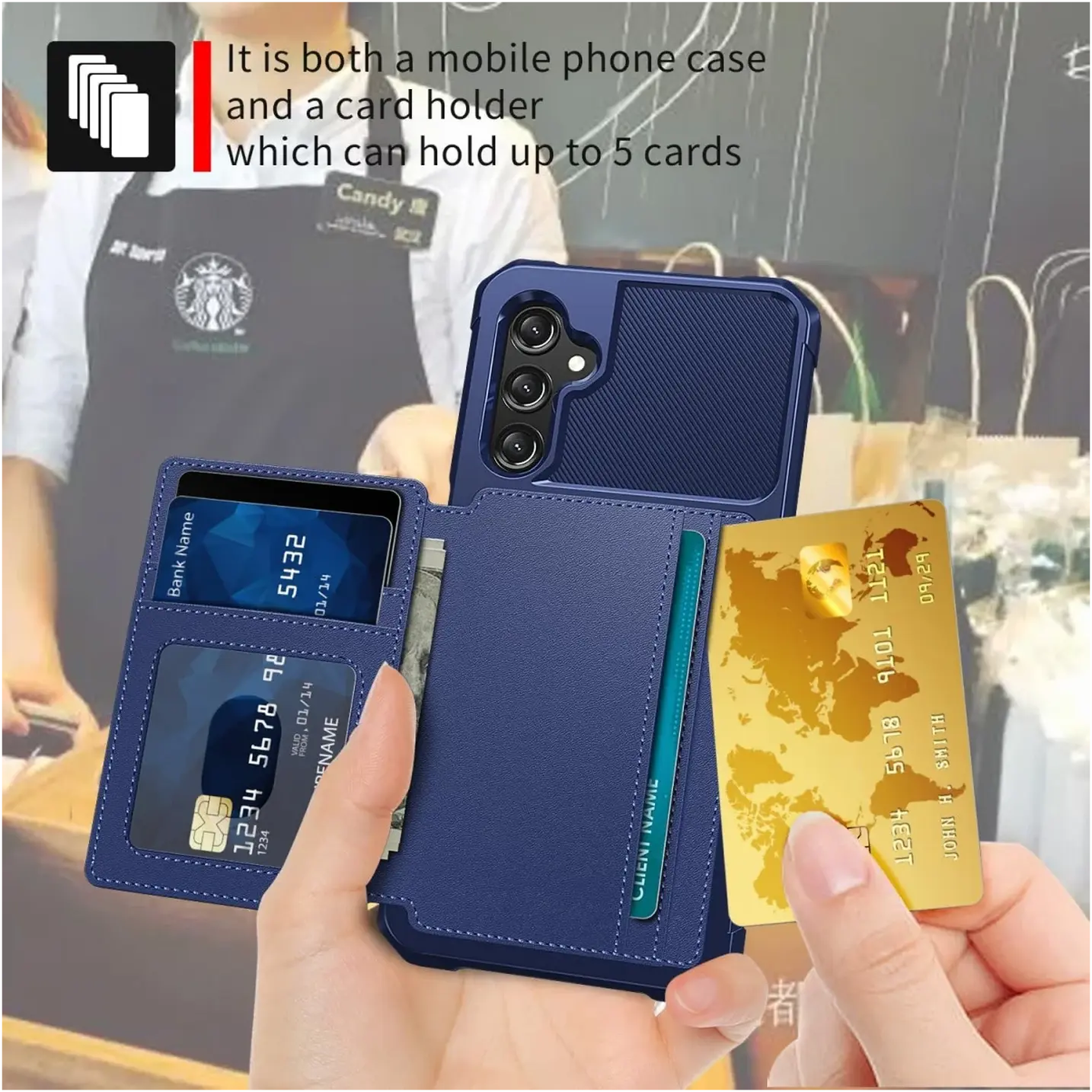Samsung Galaxy A17 TPU Back Cover met Kunstleren Wallet Blauw afbeelding 5
