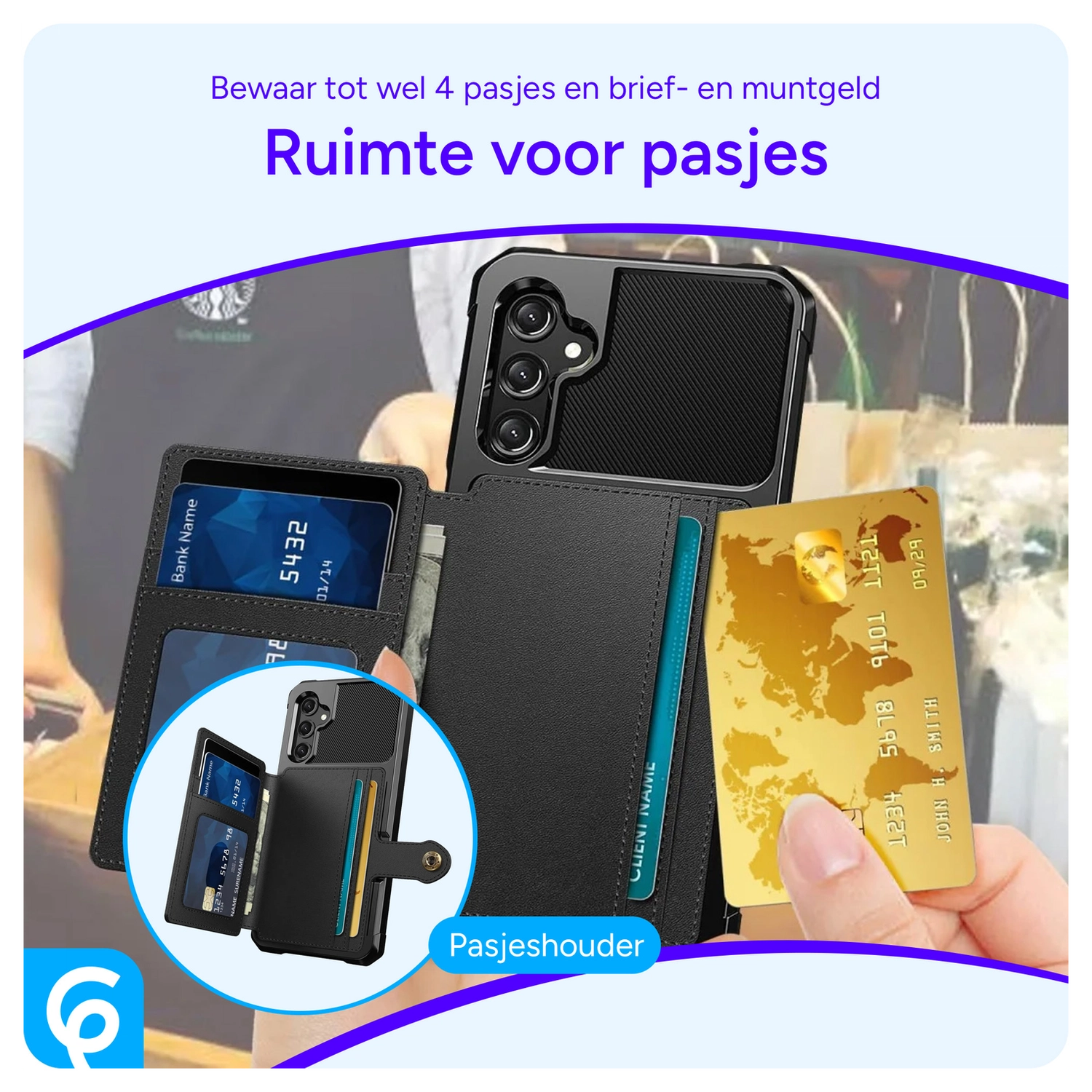 Samsung Galaxy A17 Hoesje 3-in-1 Pasjes Portemonnee Back Cover Zwart afbeelding 2