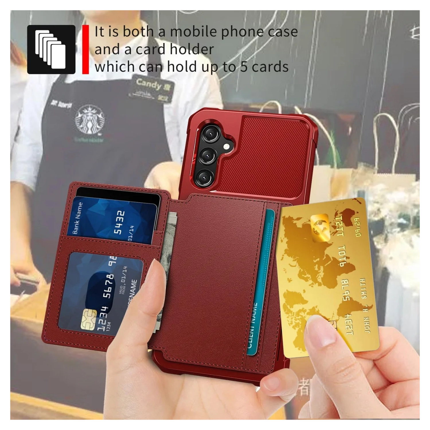 Samsung Galaxy A17 Hoesje 3-in-1 Pasjes Portemonnee Back Cover Rood afbeelding 4