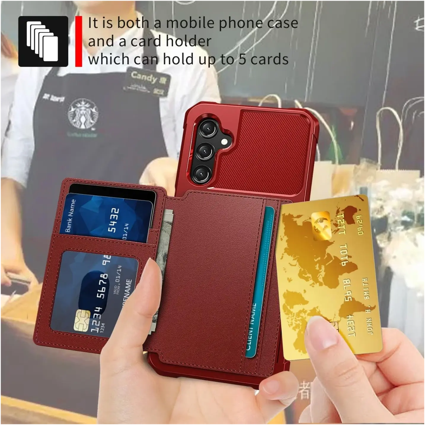 Samsung Galaxy A17 TPU Back Cover met Kunstleren Wallet Rood afbeelding 5
