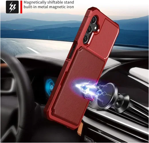 Samsung Galaxy A17 TPU Back Cover met Kunstleren Wallet Rood afbeelding 8