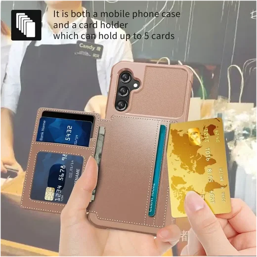 Samsung Galaxy A17 TPU Back Cover met Kunstleren Wallet Roze afbeelding 5