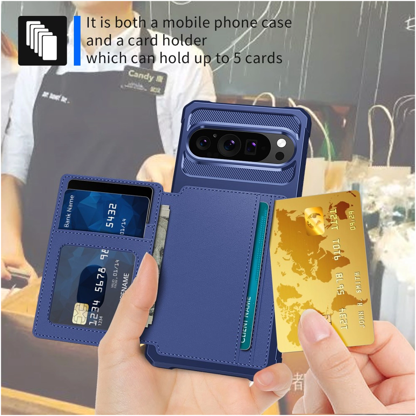 Google Pixel 10 / 10 Pro Hoesje 3-in-1 Pasjes Portemonnee Back Cover Blauw afbeelding 6