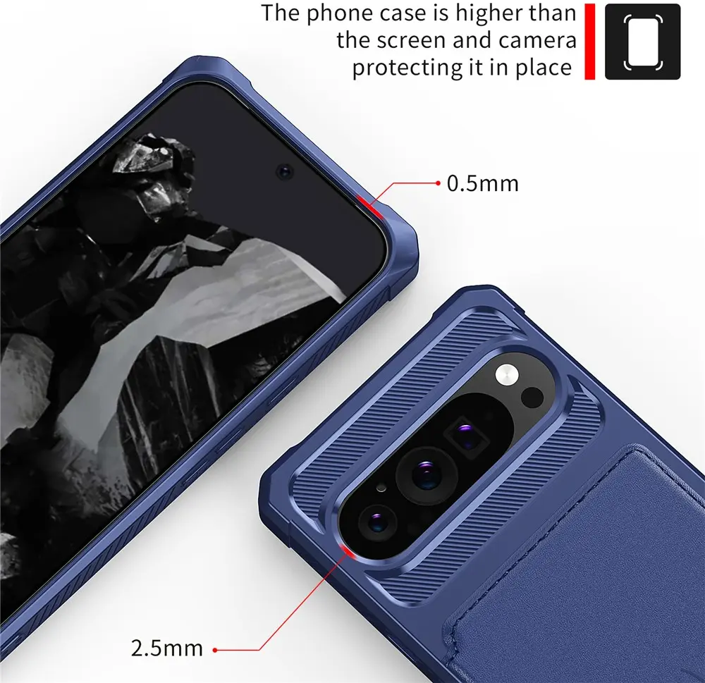 Google Pixel 10 / 10 Pro TPU Back Cover met Kunstleren Wallet Blauw afbeelding 6