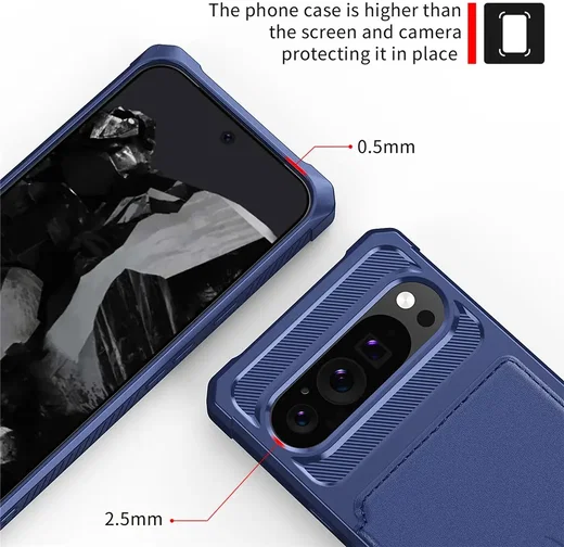 Google Pixel 10 / 10 Pro TPU Back Cover met Kunstleren Wallet Blauw afbeelding 6