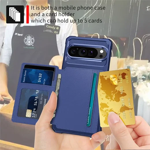 Google Pixel 10 / 10 Pro TPU Back Cover met Kunstleren Wallet Blauw afbeelding 5