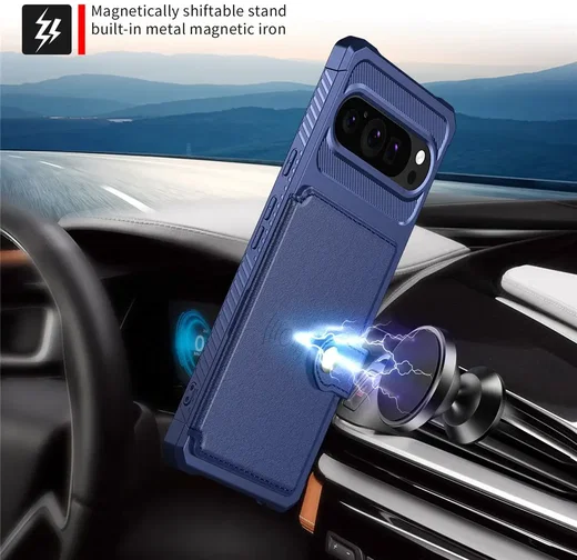 Google Pixel 10 / 10 Pro TPU Back Cover met Kunstleren Wallet Blauw afbeelding 8