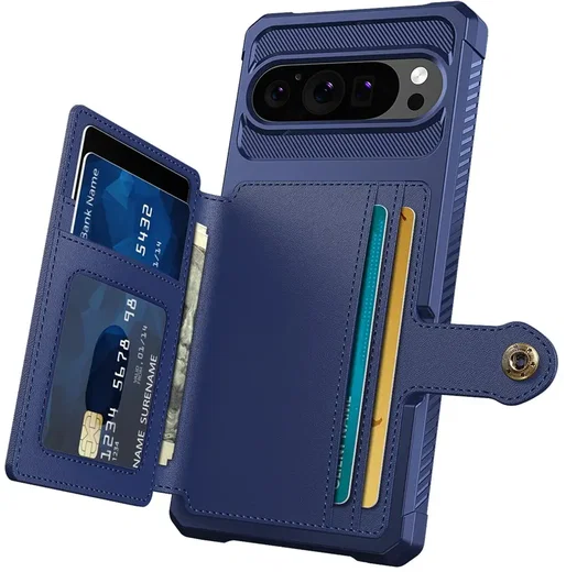 Google Pixel 10 / 10 Pro TPU Back Cover met Kunstleren Wallet Blauw afbeelding 9
