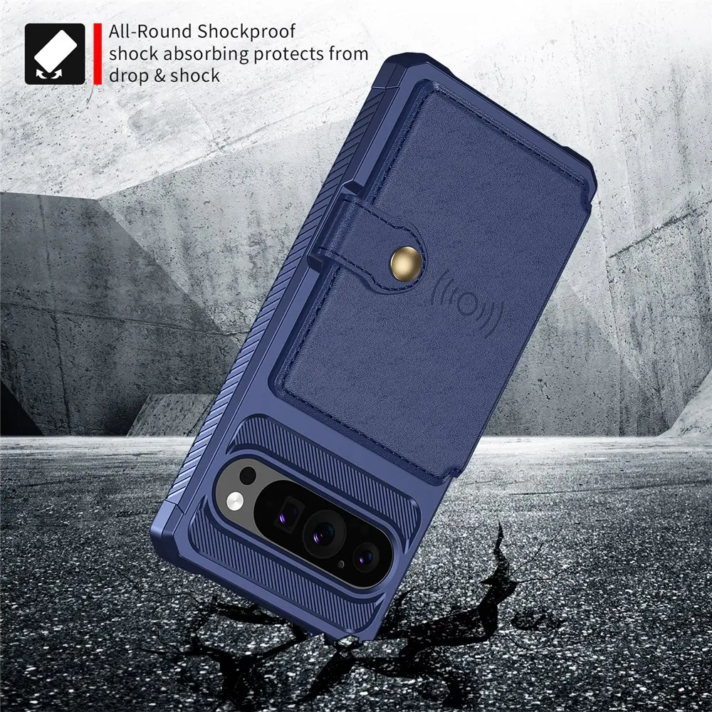 Google Pixel 10 / 10 Pro TPU Back Cover met Kunstleren Wallet Blauw afbeelding 3