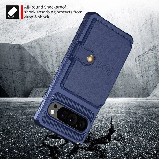 Google Pixel 10 / 10 Pro TPU Back Cover met Kunstleren Wallet Blauw afbeelding 3