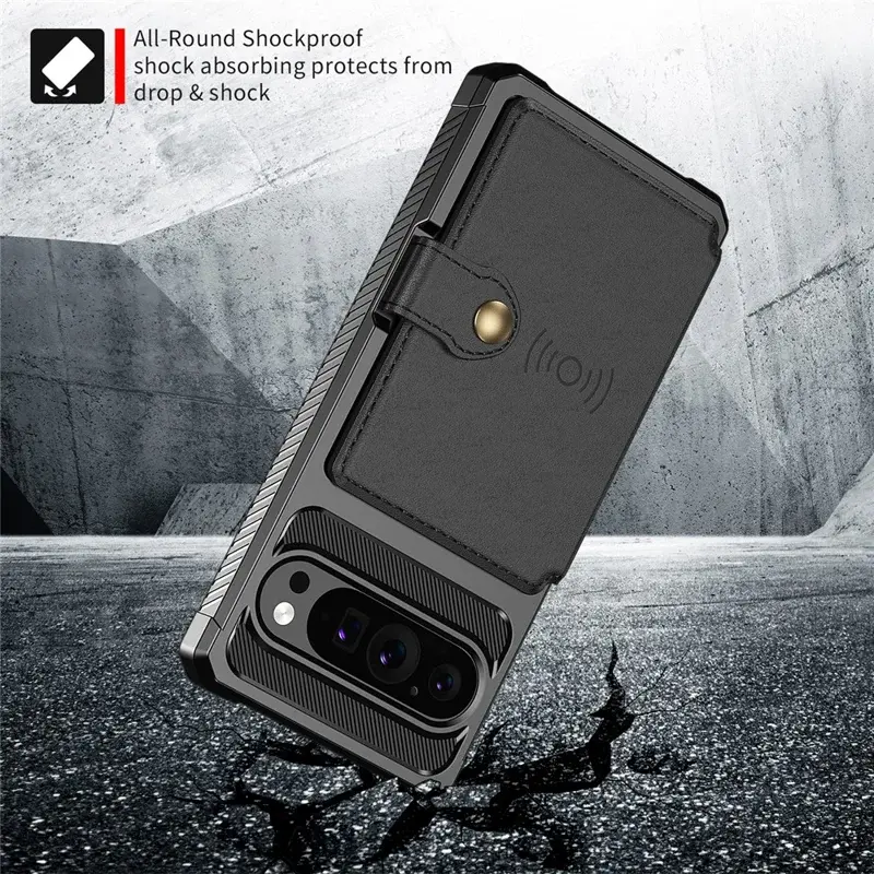 Google Pixel 10 / 10 Pro TPU Back Cover met Kunstleren Wallet Zwart afbeelding 3